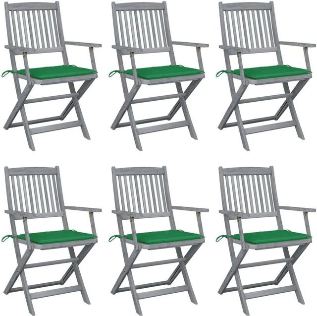 6er Set klappbare Gartenstühle von vidaXL aus Akazienholz mit Sitzkissen in Grün und Grau - Bild 1