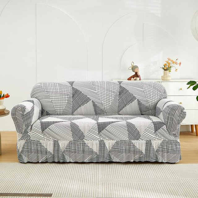 Elastischer Sofabezug für 1-Sitzer mit grafischem Print, grau, rutschfest und waschbar - Bild 1