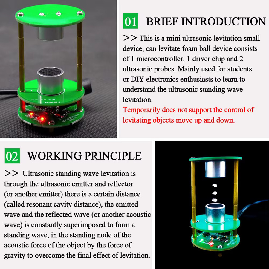 UICPAL DIY Ultraschall Levitation Kit zur akustischen Federung mit Stehwelle Steuerung in Grün - Bild 2