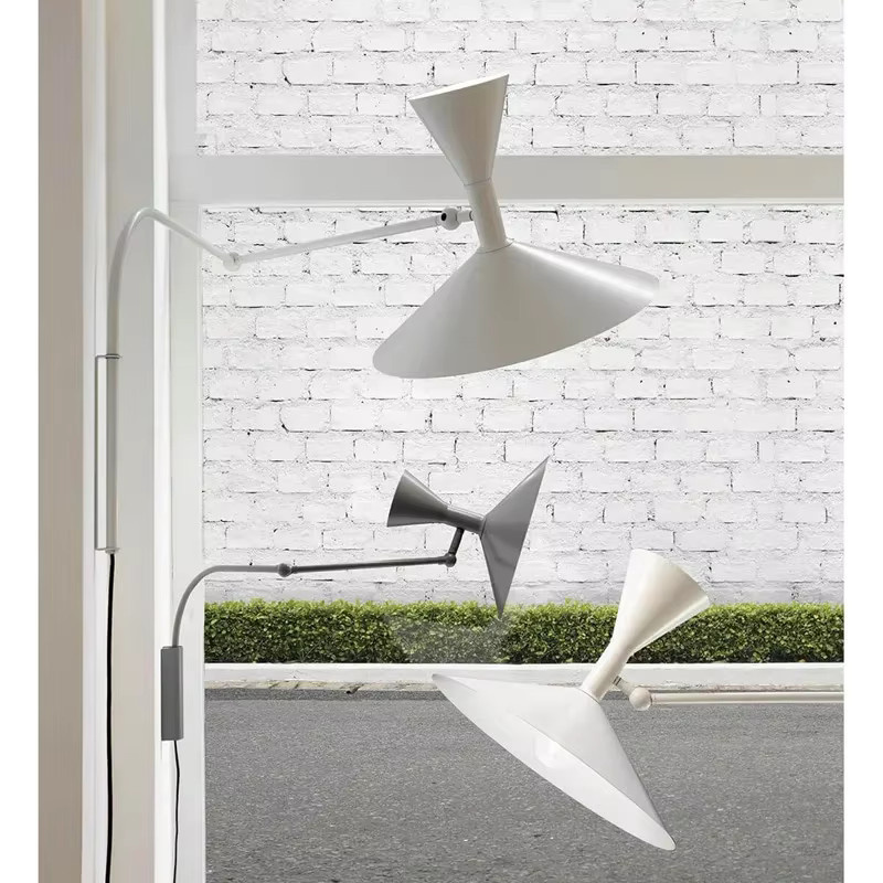 Wushiyu Designer Marseille Schwenkarm-Wandleuchte aus Metall in Schwarz und Weiß mit verstellbarem Trompeten-Design für Wohnzimmer, Arbeitszimmer oder Schlafzimmer - Bild 2