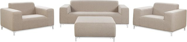 Beliani Lounge Set ROVIGO Sandbeige mit 3-Sitzer Sofa, Sessel und Ottoman aus Aluminium und UV-beständigem Polyester, B/T/H: 84 x 186 x 68 cm - Bild 1