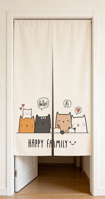 VIKAMA Halbtransparenter Katzen-Türvorhang im japanischen Stil mit Maneki-neko-Print, Mehrfarbig, Breite: 70 cm, Höhe: 120 cm - Bild 1