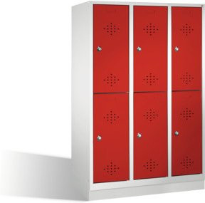 C+P Doppelstockspind Classic auf Sockel mit 6 Fächern, Front Rubinrot, Korpus Lichtgrau, H x B x T: 180 x 120 x 50 cm - Bild 1