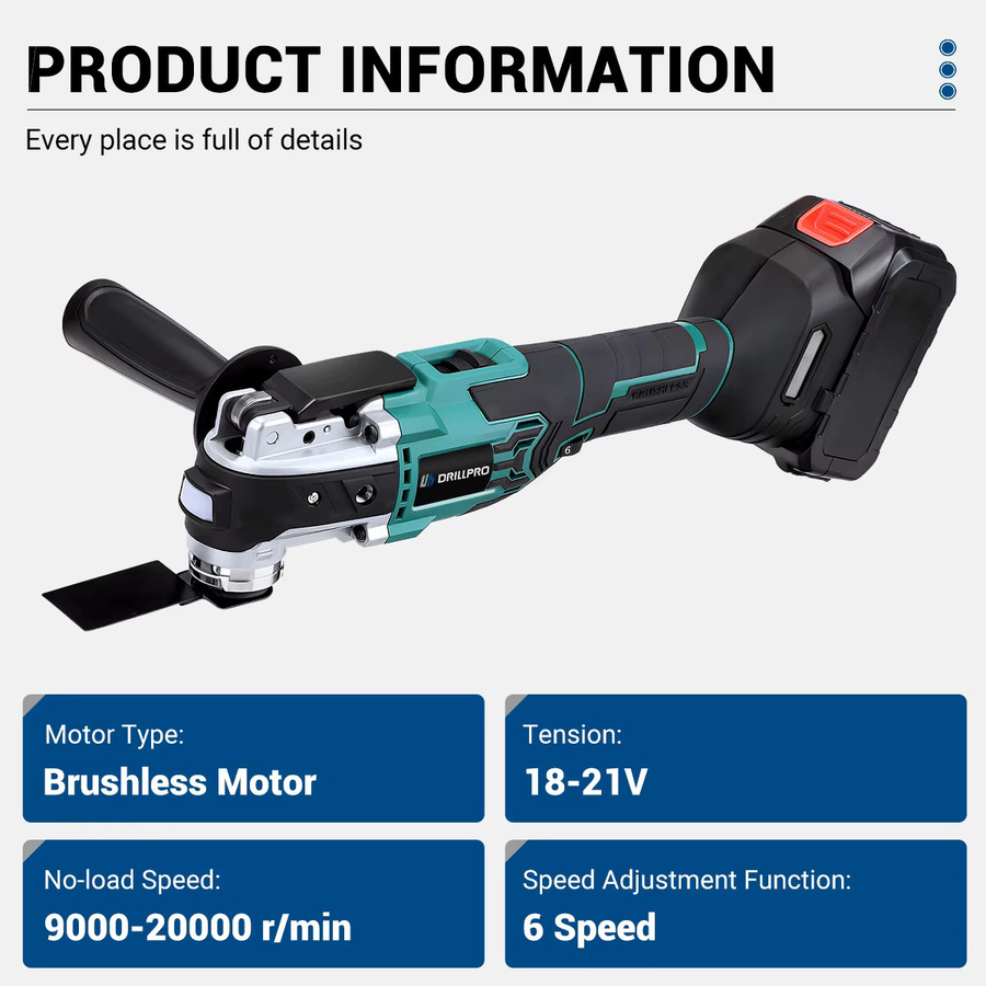 Drillpro Akkubürstenloser Oszillierender Multifunktions-Trimmer mit 20000 OPM und Schnellwechsel-System - Bild 2