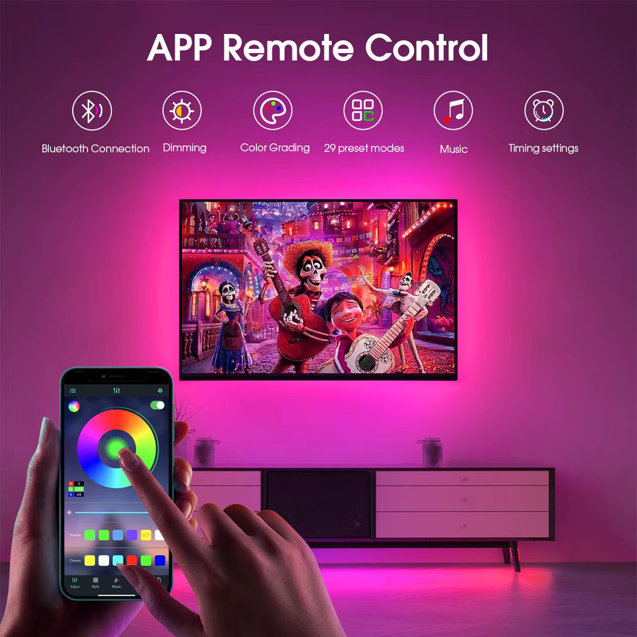 Rybakov Bluetooth RGB COB LED Streifen mit Fernbedienung und Dimmfunktion für TV Hintergrundbeleuchtung, Multicolour, 240 cm - Bild 3