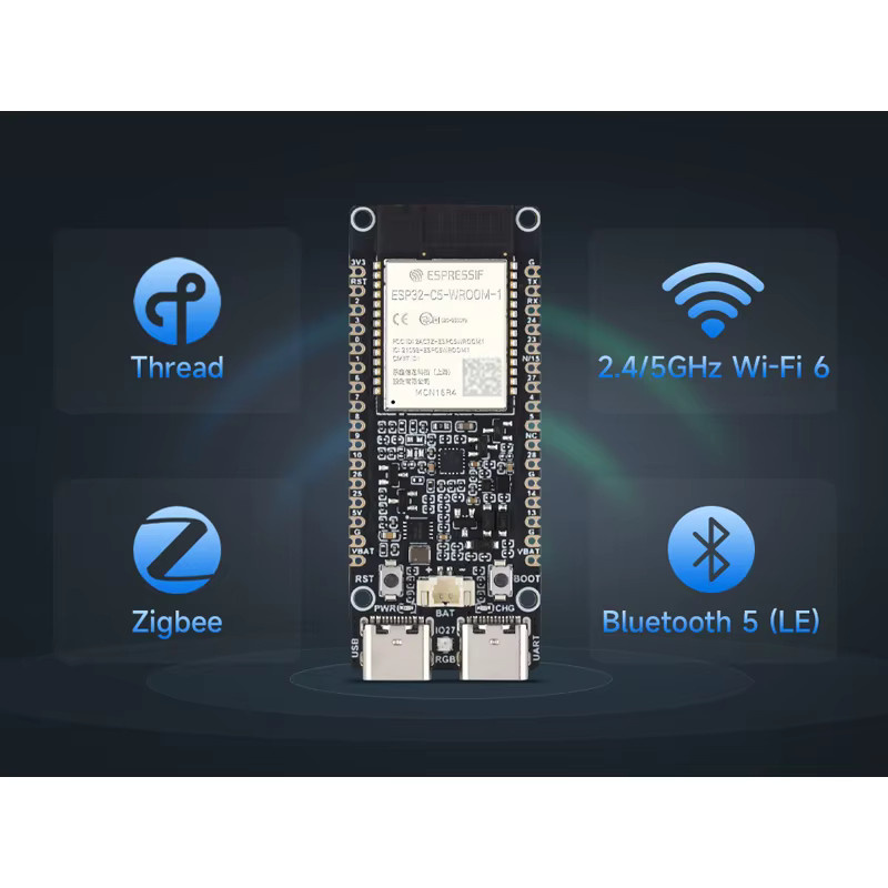 Waveshare ESP32-C5-WROOM-1 N16R8/N32R8 Entwicklungsboard mit Dual-Band Wi-Fi 6 und 240MHz RISC-V MCU in Schwarz - Bild 2