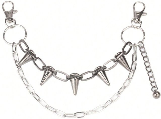 Taschenkette, Nieten, Schädel, Herz Anhänger, Silber, Herren - Bild 1