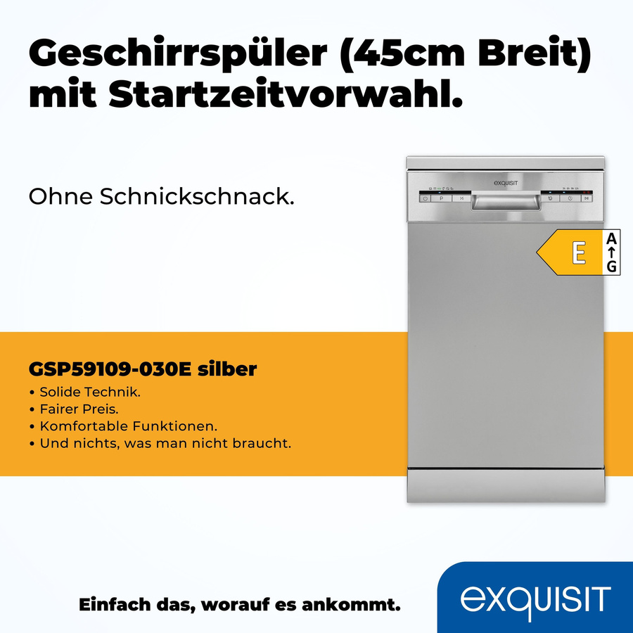 Exquisit Geschirrspüler GSP59109-030E in Silber, freistehend mit Aquastop und Glas-Schutz - Bild 2