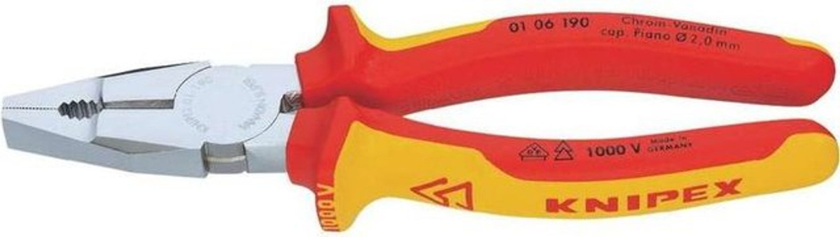 Knipex Kombizange 01 06 190 VDE isoliert aus Chrom-Vanadium mit Mehrkomponenten-Griff, Länge: 190 mm - Bild 2