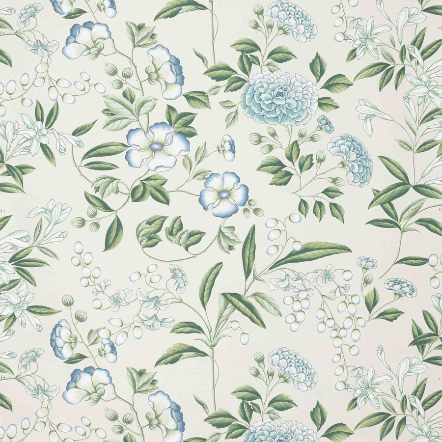 Manuel Canovas Tapete Coromandel in Aqua mit floralem Naturdesign und textilem Look - Bild 1