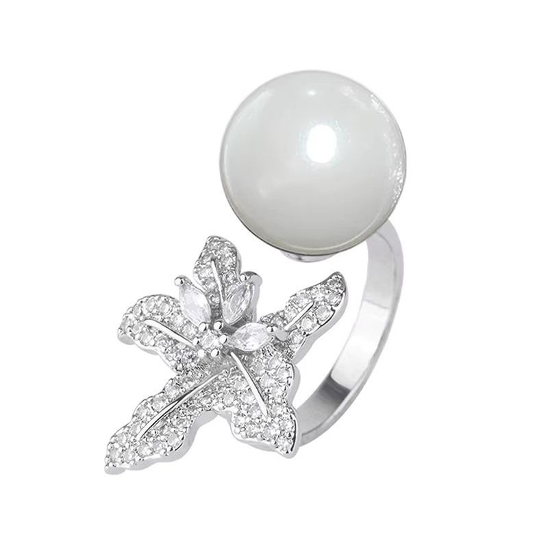 Huitan Ring, simulierte Perle, Blume, CZ, Damen - Bild 2