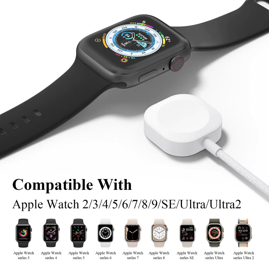 IEOVIEE USB Typ C Ladekabel für Apple Watch Serie Ultra 2 3 4 5 6 7 8 9 SE in Weiß mit Textil/NATO Nylon-Design - Bild 3