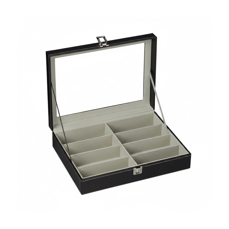 Relaxdays Brillenbox aus Kunstleder in Schwarz mit Sichtfenster für 8 Brillen, B/T/H: 33,5 x 24,5 x 8,5 cm - Bild 2