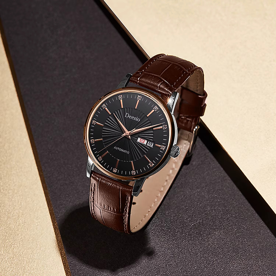 Deesio Armbanduhr Automatik, Edelstahl, Leder, Datum, Herren - Bild 1