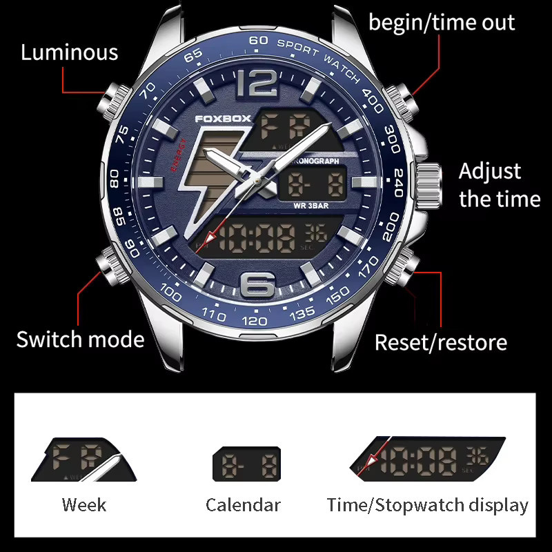 Lige Digitaluhr, Edelstahl, Blau, Herren - Bild 3