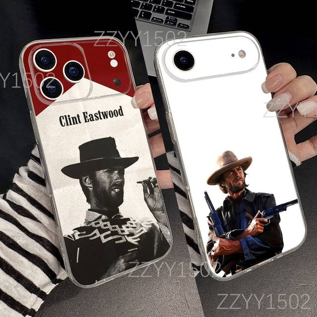 Transparente Handyhülle mit Clint Eastwood Cowboy Print für iPhone 17, 16, 15, 14, 13, 12, 11 und SE Modelle - Bild 1