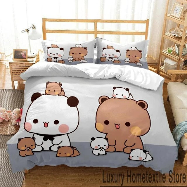 Bettwäsche Set Bubu Dudu Cartoon Bär Panda von JMG Household Supplies in Weiß, bestehend aus Bettbezug und Kissenbezug, B/H: 140 x 210 cm - Bild 1