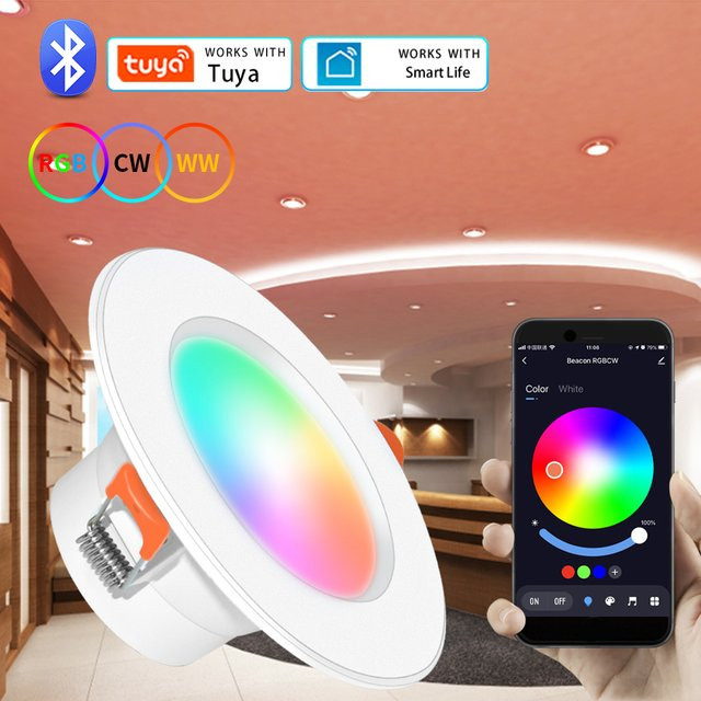 Tuya Smart LED Einbauleuchte RGB dimmbar mit Bluetooth und Smart Life App, runde Deckenleuchte in Weiß - Bild 1