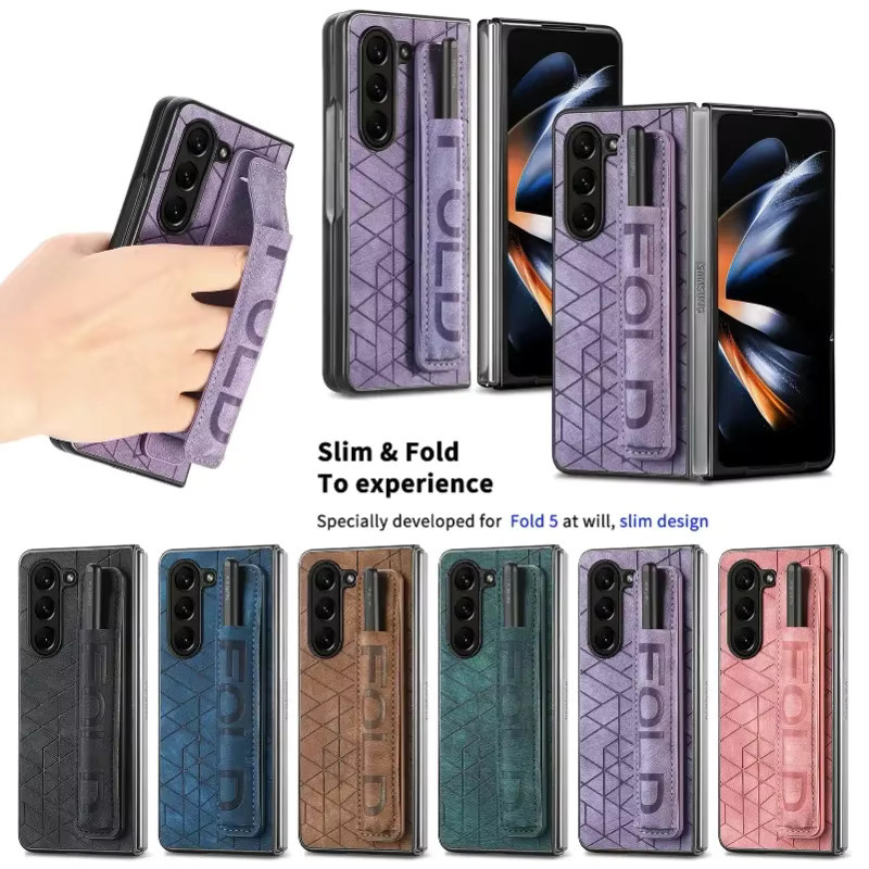 Retro-Luxus Handyhülle aus Leder mit Muster für Samsung Galaxy Z Fold 7 6 5 4 3 in Purple mit Stiftschlitz und Handgelenkschlaufe - Bild 2