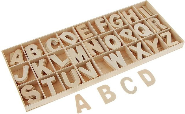 156 Stück Bastelholzbuchstaben aus natürlichem Holz mit Ablagefach in Beige - Bild 1