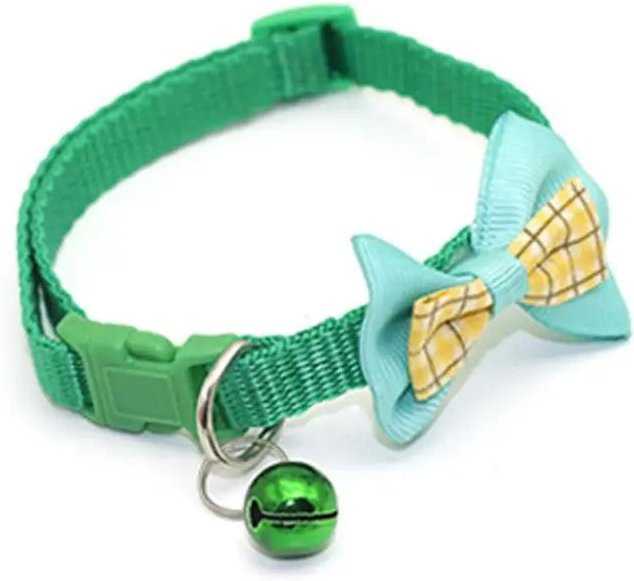 Haustier Halsband mit Fliege und Glocke, Karo Grün - Bild 1