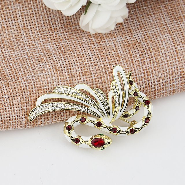 YiYuYiHua Schlangenbrosche, Kristall, Gold, Damen, Vintage - Bild 1