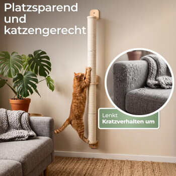 WOOWOOD Kratzsäule XXL für Katzen in Beige mit Sisal und Rattan zur Wandmontage, Höhe: 154 cm - Bild 2