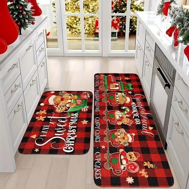 VIKAMA Weihnachts-Lebkuchenmann Küchenteppich, rutschfeste Matte für Flur und Waschküche, Mehrfarbig, B/T: 60 x 40 cm - Bild 1