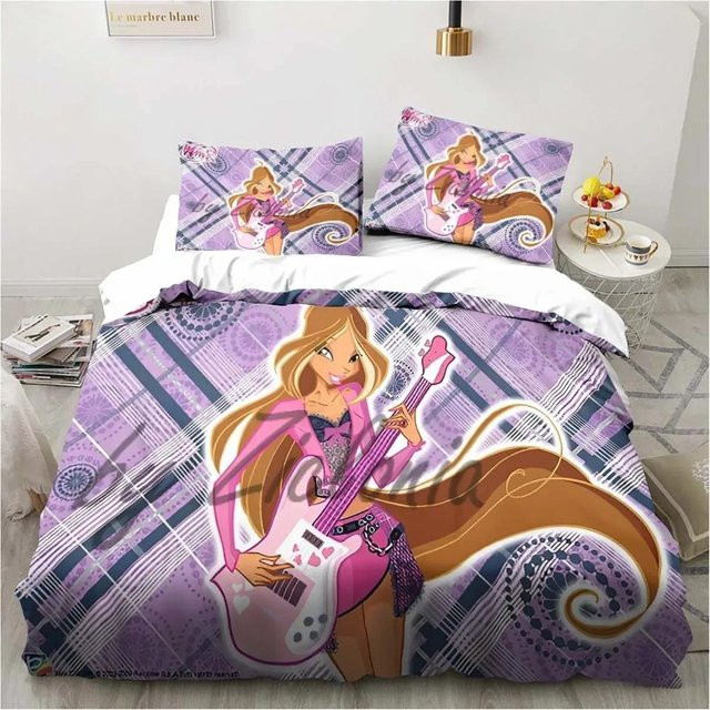 Winx Anime Kawaii Bettwäsche Set aus Mikrofaser in Lila, 3-teilig, B/H: 200 x 230 cm - Bild 1