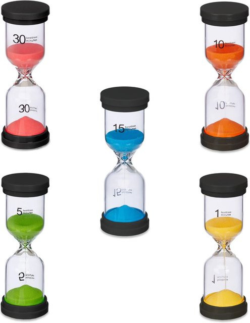 Relaxdays Sanduhr Set aus Kunststoff und Glas in Bunt, 5er Set, H x B x T: 16 x 5,5 x 5,5 cm - Bild 1