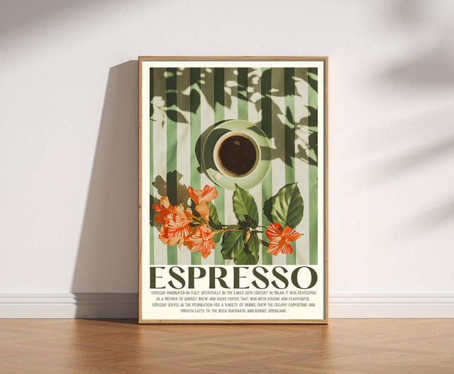 Retro Vintage Espresso Küchenposter von SHENCHEN in Mehrfarbig mit italienischer Kaffeekunst Motiv - Bild 1