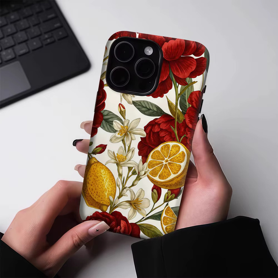 Apple iPhone Handyhülle Crimson Peony & Lemon mit Magnetfunktion, Tough Case in Multicolour, kompatibel mit iPhone 17 16 15 14 Pro Max Plus - Bild 3