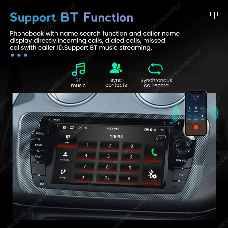 NAVIFANS 7-Zoll Wireless CarPlay und Android Auto Autoradio mit GPS-Navigation und Bluetooth für Seat Ibiza 6J 2009-2013 in Schwarz - Bild 3