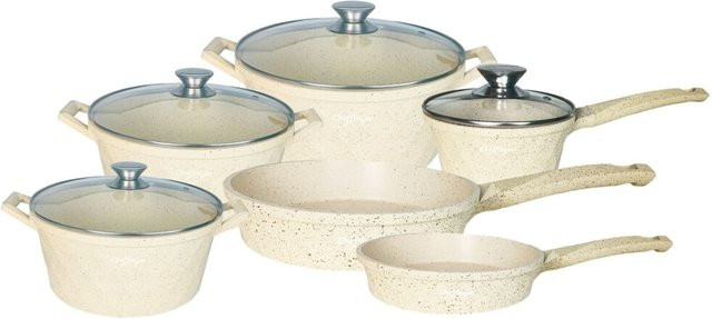 12-tlg. Cheffinger Kochtopf-Set mit Marmorbeschichtung und Keramik-Antihaftbeschichtung in Beige für alle Herdarten - Bild 1