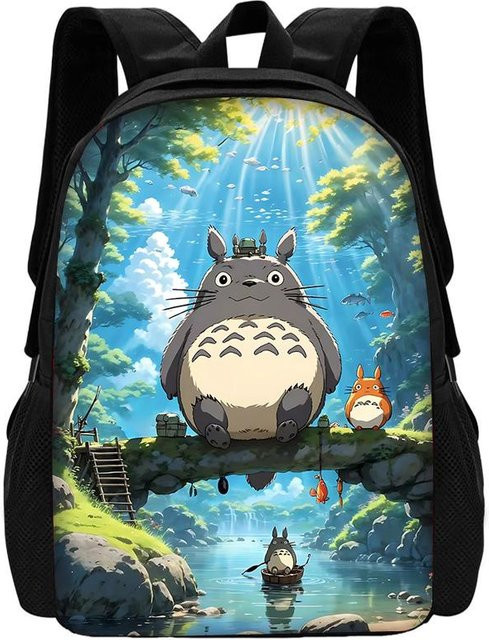 Kinder Schulrucksack Set von Fancy Style Studio mit Brotdose und Federmäppchen im Anime Totoro Design, Mehrfarbig - Bild 1