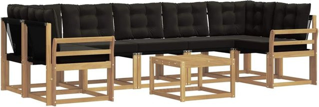 vidaXL 8-teilige Outdoor-Sofagarnitur in L-Form mit Kissen und Couchtisch, Weiß und Schwarz - Bild 1