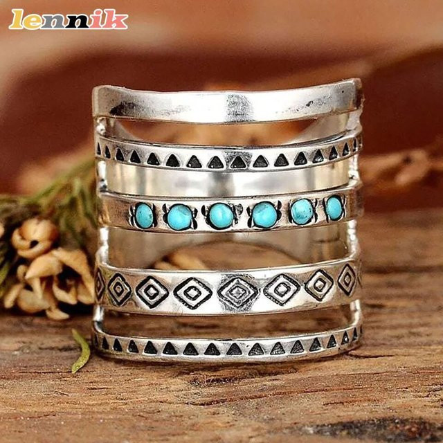 LENNIK Ring, Silber, türkisfarbener Stein, Kristall, Unisex - Bild 1