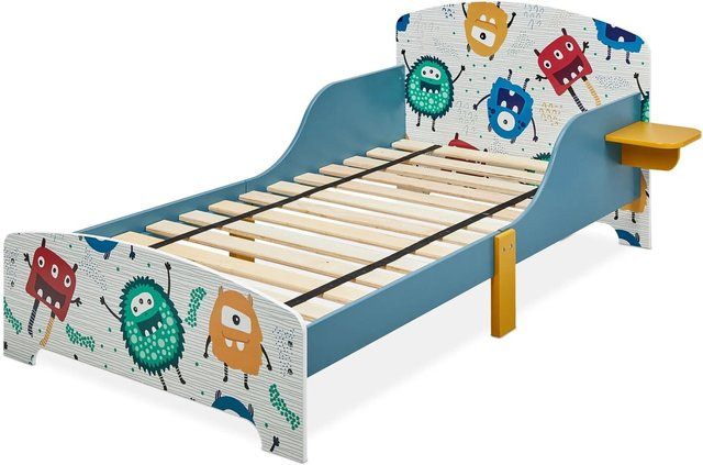 Relaxdays Kinderbett mit Monster-Motiven in Bunt, inklusive Ablage und Rausfallschutz, B/T/H: 60 x 94 x 143 cm - Bild 1