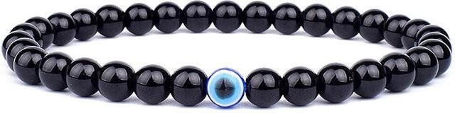 Armband, Natursteinperlen, Evil Eye, Hämatit, Edelstahl, Schwarz, Unisex - Bild 1