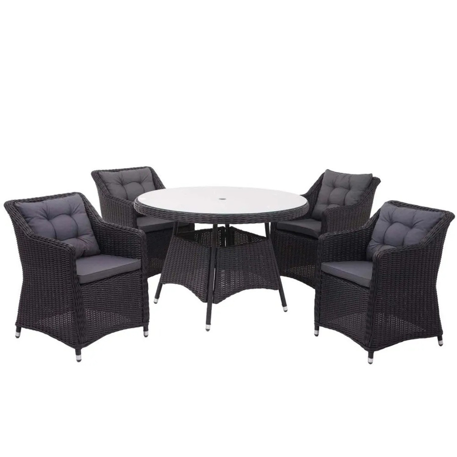 MCW Poly-Rattan Garten-Lounge-Set F51 in Anthrazit mit Tisch, 4 Sesseln und dunkelgrauen Kissen - Bild 2