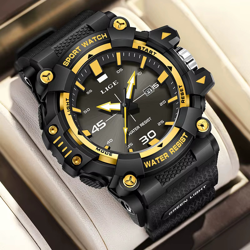 LIGE Chronograph, Quarz, Silikon, Schwarz, Herren - Bild 2