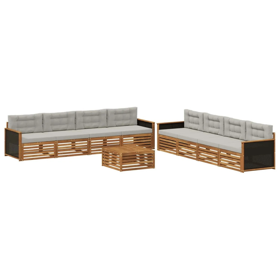 vidaXL Outdoor-Sofagarnitur aus Akazienholz und Polyester in Braun und Grau, 9-teiliges Set mit Tisch und Polstern - Bild 2