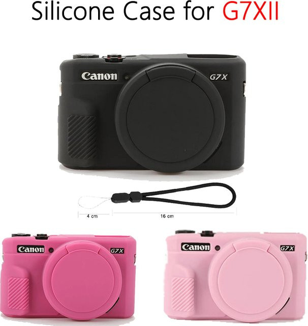 DIXSG Silikonhülle für Canon G7X II / G7X Mark II in Schwarz mit Objektivdeckel und Handschlaufe - Bild 1