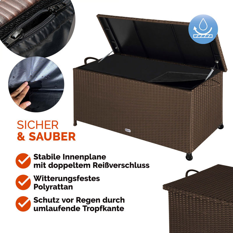 CASARIA Gartenbox aus Polyrattan in Braun mit Griffen und Rollen, B/T/H: 117 x 53 x 60 cm - Bild 3