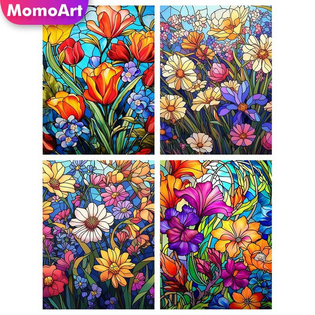 MomoArt Blumenmalerei nach Zahlen, Tulpe, 4-teiliges Set, Leinwand - Bild 1