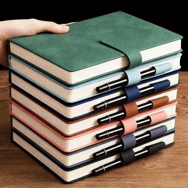 Liniertes A5 Leder-Notizbuch mit Hardcover und Stifthalter in Grün, 200 Seiten, 80 g/m² - Bild 1