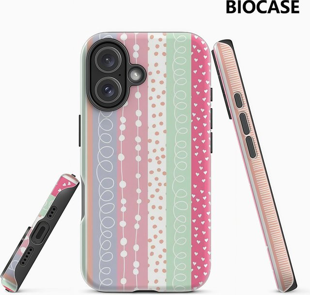 Handyhülle mit pastellfarbenem Streifenmuster für Apple iPhone 17 16 15 14 13 12 11 Pro Max Plus in Multicolour mit doppelschichtiger Rückseite - Bild 1