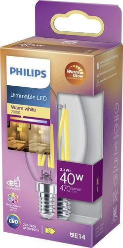 Philips LED Classic Kerzenform Lampe E14, 3,4W (40W Ersatz), Warmweiß, Transparent, Dimmbar - Bild 1