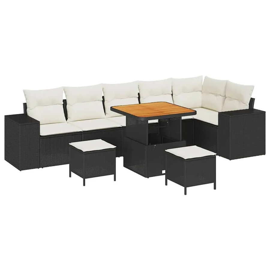 vidaXL Garten-Sofa-Set 9-teilig aus Poly-Rattan in Schwarz mit Polsterung und Tisch - Bild 2
