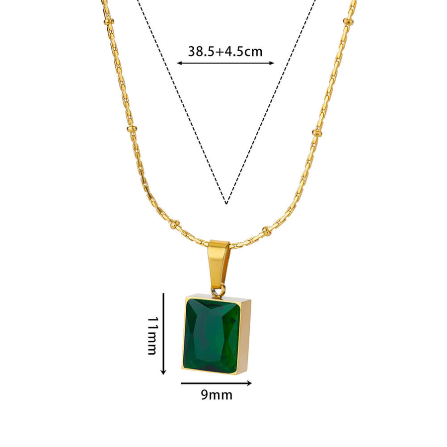 HPTOTMG Halskette, Edelstahl, Gold, Grüne Zirkonia, Perle, Damen - Bild 2